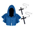 thumbnail image 4 of Capa de la Muerte de Halloween con Capucha, Poncho, Chal, Capucha Siniestra con Collar de Cruz, Capa Azul, 4 of 9