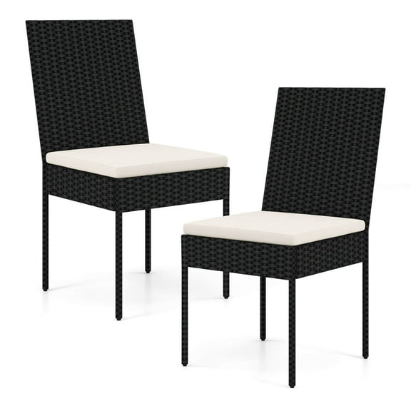 Costway PE Wicker Patio Chairs Set of 2 Outdoor Dining Chairs with Cushions Off-White