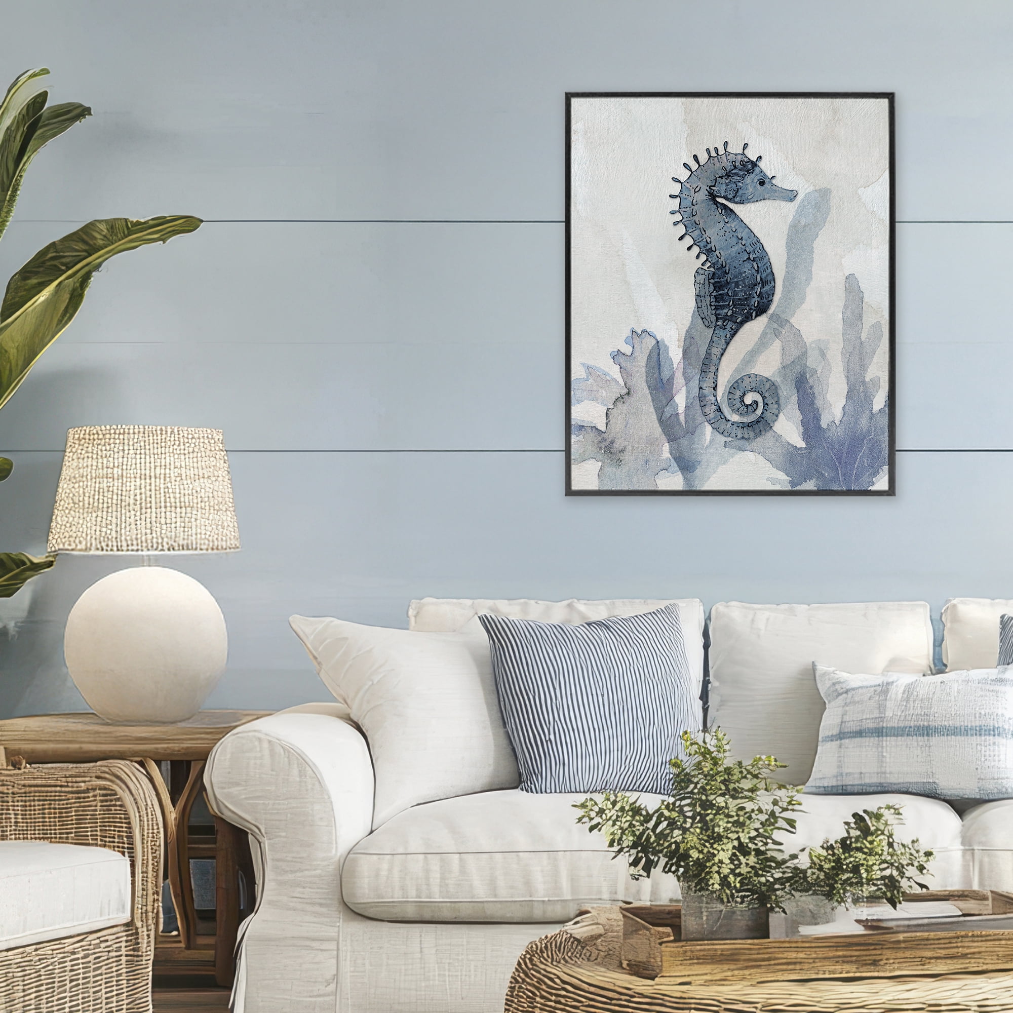 Stupell Industries Seahorse & Seaweed Impressions Black Framed Giclee Art, design by Susan Jill
