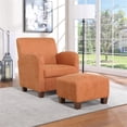 thumbnail image 2 of Aiden Chair & Ottoman Herringbone Orange Fabric with Medium Espresso Legs, 2 of 7