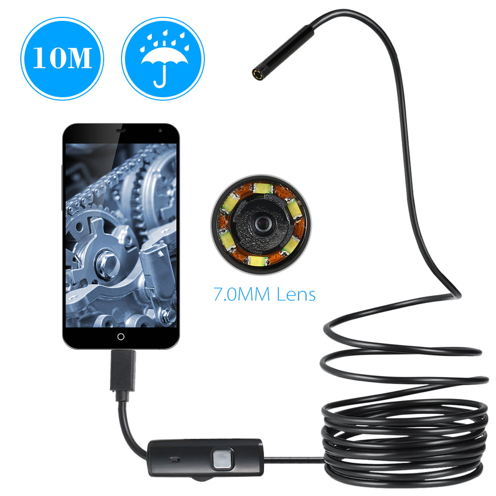 7MM 6 LED Lens Endoscope OWSOO IP67 Waterproof Inspection Borescope Wire Snake Tube Camera for OTG Compatible with Android Smart Phone&PC,10M