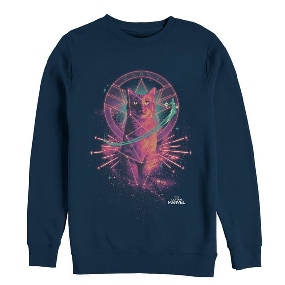 Men's Marvel Captain Marvel Galactic Goose Cat Sweatshirt Navy Blue Small