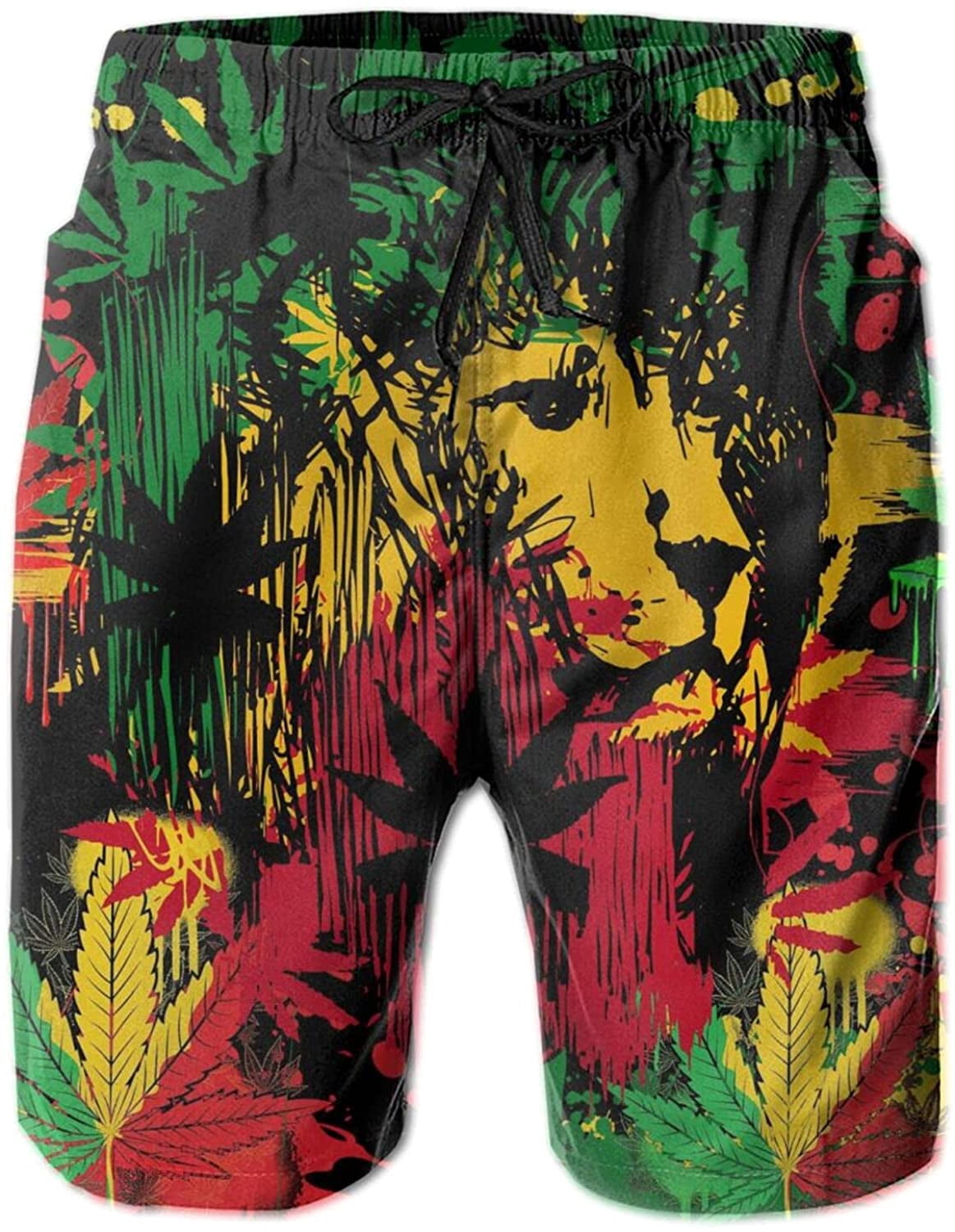 Jamaican Flag Swim Trunks for Men Lion 