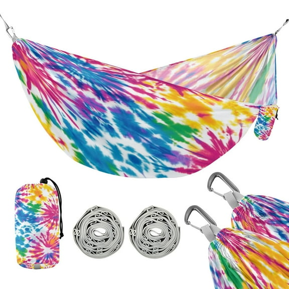 Portable Camping Hammock 300lb Capacity Single Travel Hammock Foldable Design for Backpacking, Hiking, Travel Tie-dye Pattern