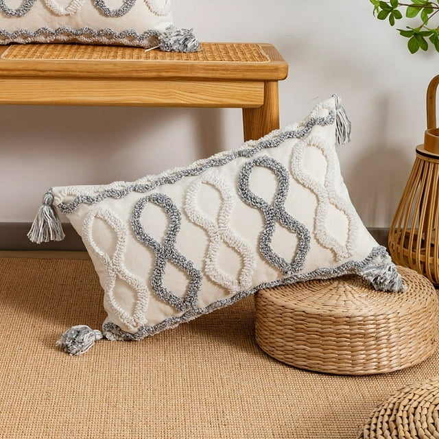 Nvzi 4 fundas de almohada con flecos con mechones, estampado verde, funda de almohada colorida, ilumina el paisaje de tu dormitorio 11,81 x 19,69 pulgadas (estilo D)