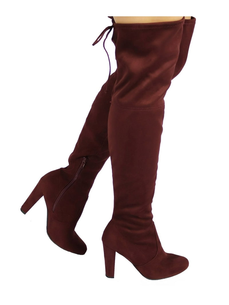 Wild Diva Lounge Amaya-01 Women's Over The Knee Tie Up High Block