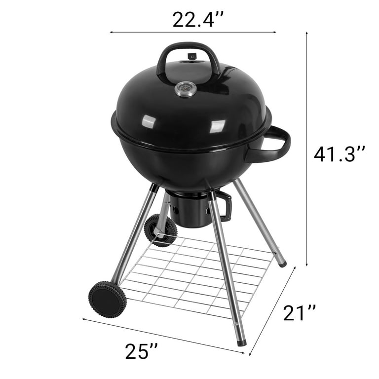 BarBQ Steel Charcoal Standing Kettle Grill With Wheels, 52 OFF