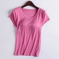thumbnail image 4 of Womens T Shirts Summer Tops 2025 Short Sleeve Crewneck Padded Basic Tees with Built in Bra Tshirts Shirts for Women, 4 of 5