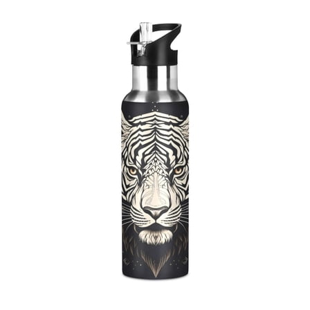 ALAZA A Tiger Cool Water Bottle Insulated Flask Stainless Steel Straw Lid 20 oz