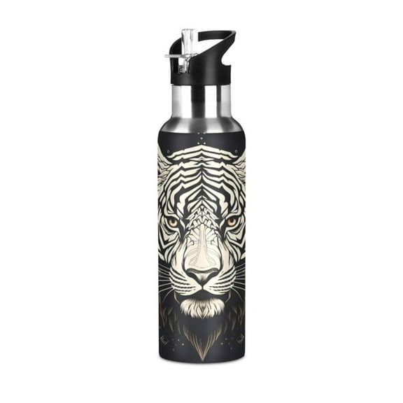 ALAZA A Tiger Cool Water Bottle Insulated Flask Stainless Steel Straw Lid 20 oz