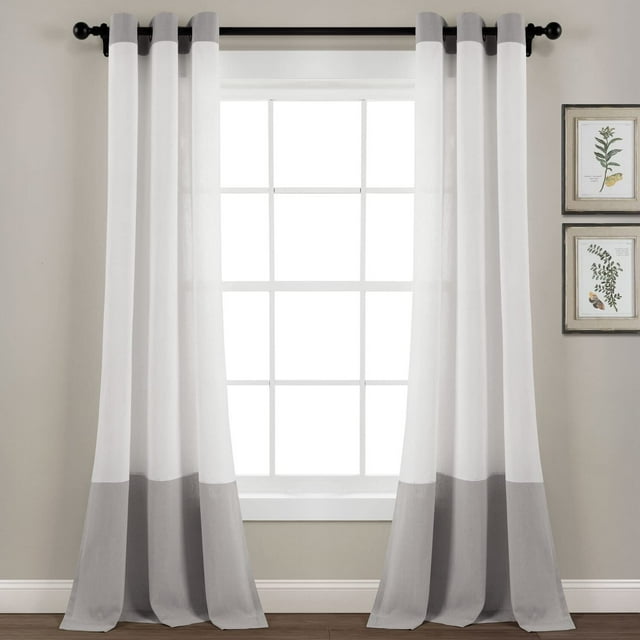 Lush Decor Faux Linen Grommet Colorblock Window Curtain Panel (Single Panel), 84" L x 40" W, Gray & White
