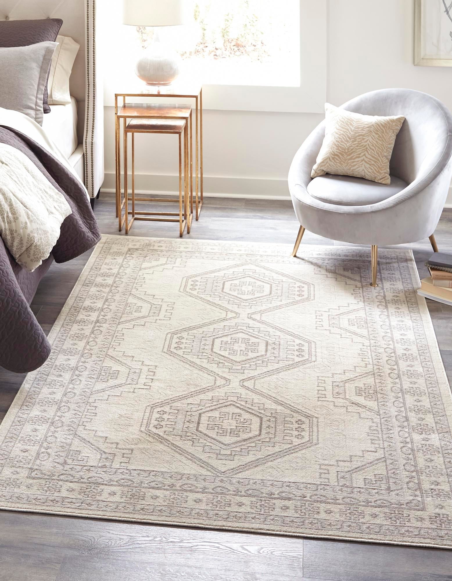 Charlotte Collection Rug 5' x 8' Ivory LowPile Rug Perfect For Living Rooms, Large