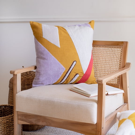 Ox Bay and Stacy Garcia 20" x 20" Yellow/Ivory Abstract Embroidered Cotton Adult Decorative Throw Pillow Cover
