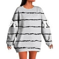 thumbnail image 3 of Women's Solid Color Striped Print Sweatshirt, Elbow Bow Detail Pullover, Thin Line Pattern Top, Long Sleeve Casual Blouse, Decorative Bow Accent Shirt White XXL, 3 of 6