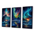 thumbnail image 3 of Designart "Mystical Arctic Mountains Aurora Borealis III" Beach Framed Wall Art Set Of 3 - Blue Coastal Beach Frame Canvas Set For Living Room Decor, 3 of 6