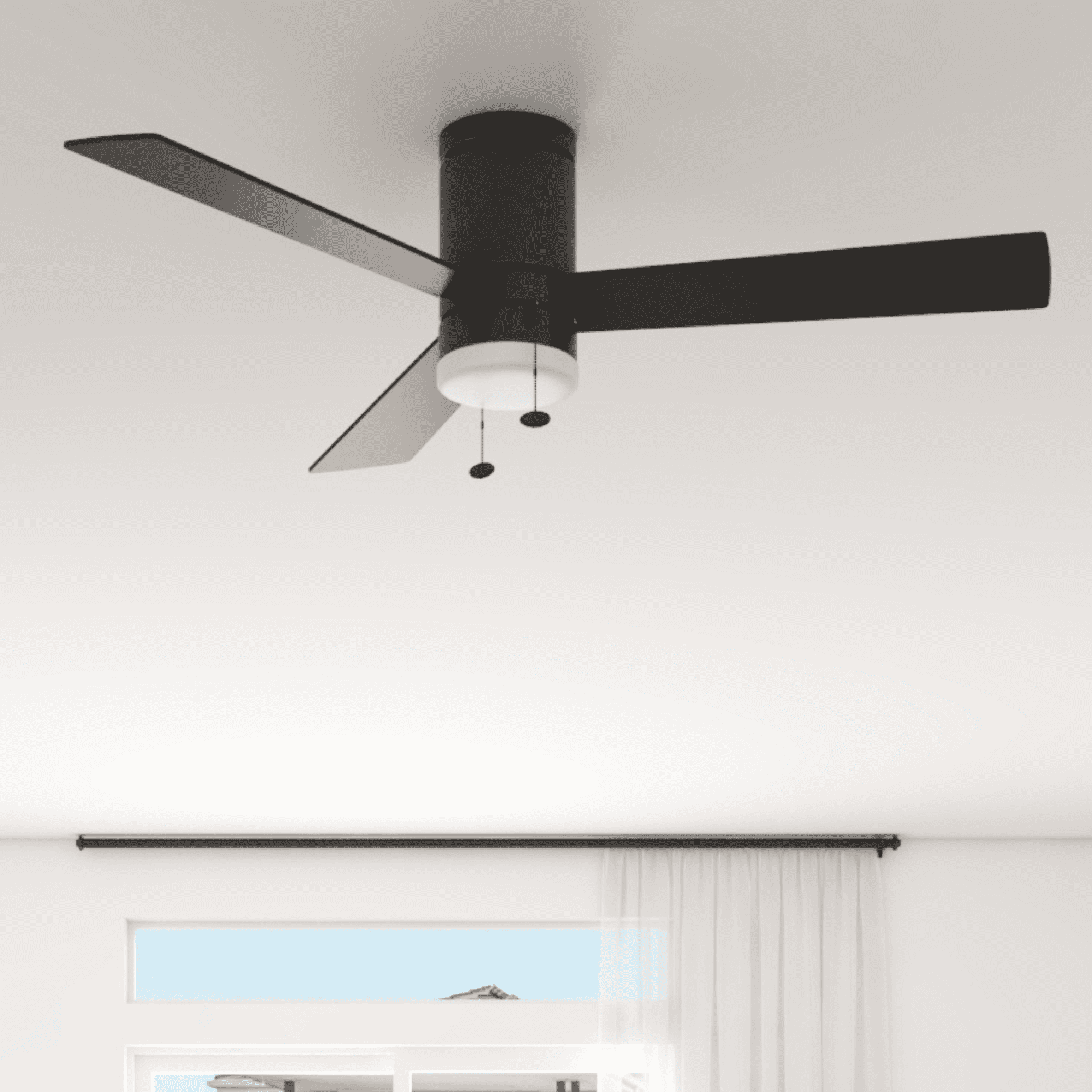 Better Homes & Gardens 52" Black Modern Indoor Flushmount Ceiling Fan with Color Changing Light, Pull Chain Control & Reverse Airflow