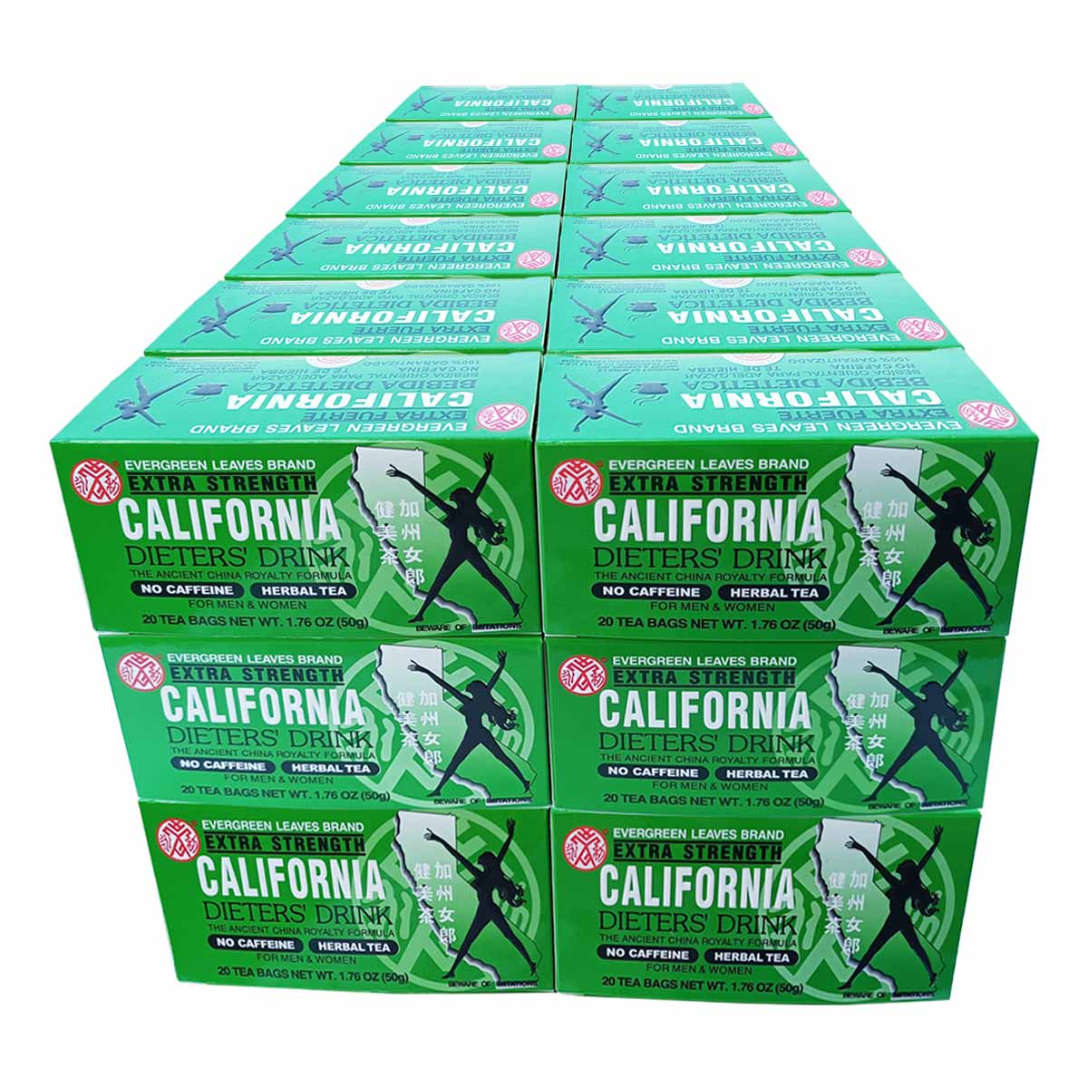 36 Packs Evergreen Leaves Brand Extra Strength California Dieters' Drink, Caffeine Free Herbal Dietary 720 Tea Bags