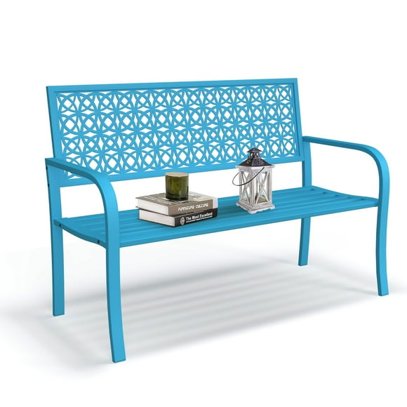 On Shine 50'' Outdoor Bench Weatherproof, Cast Iron All Metal Frame Garden Bench, Anti-Rust Patio Park Bench Clearance for Front Porch, Yard, Lawn, Deck