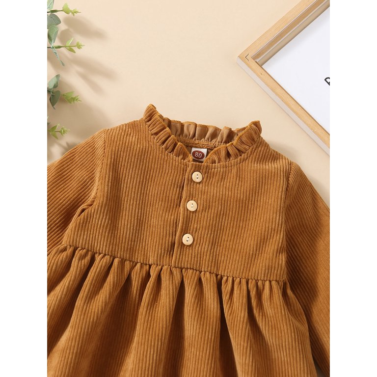 Corduroy Dress with Frilled Collar for Girls - brown medium solid, Girls