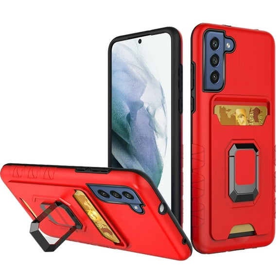 Phone Case for Samsung Galaxy S22 Wallet Case Designed with Credit Card Holder & Ring Stand Kickstand Heavy Duty Hybrid Armor Cover for Galaxy S22 - Red