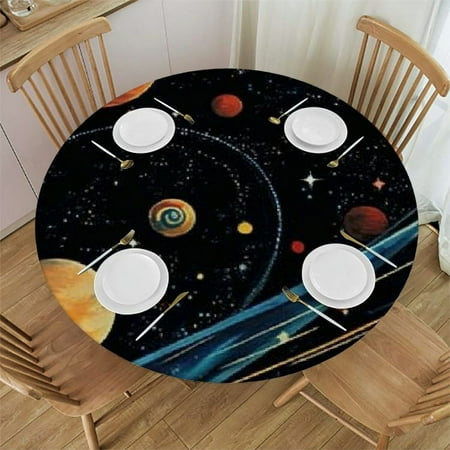 

Autua Planets Stars Round Table Cover Stain Resistant Washable Indoor Outdoor Kitchen Dining Wedding Parties Waterproof 100% Polyester Fiber 38 -42