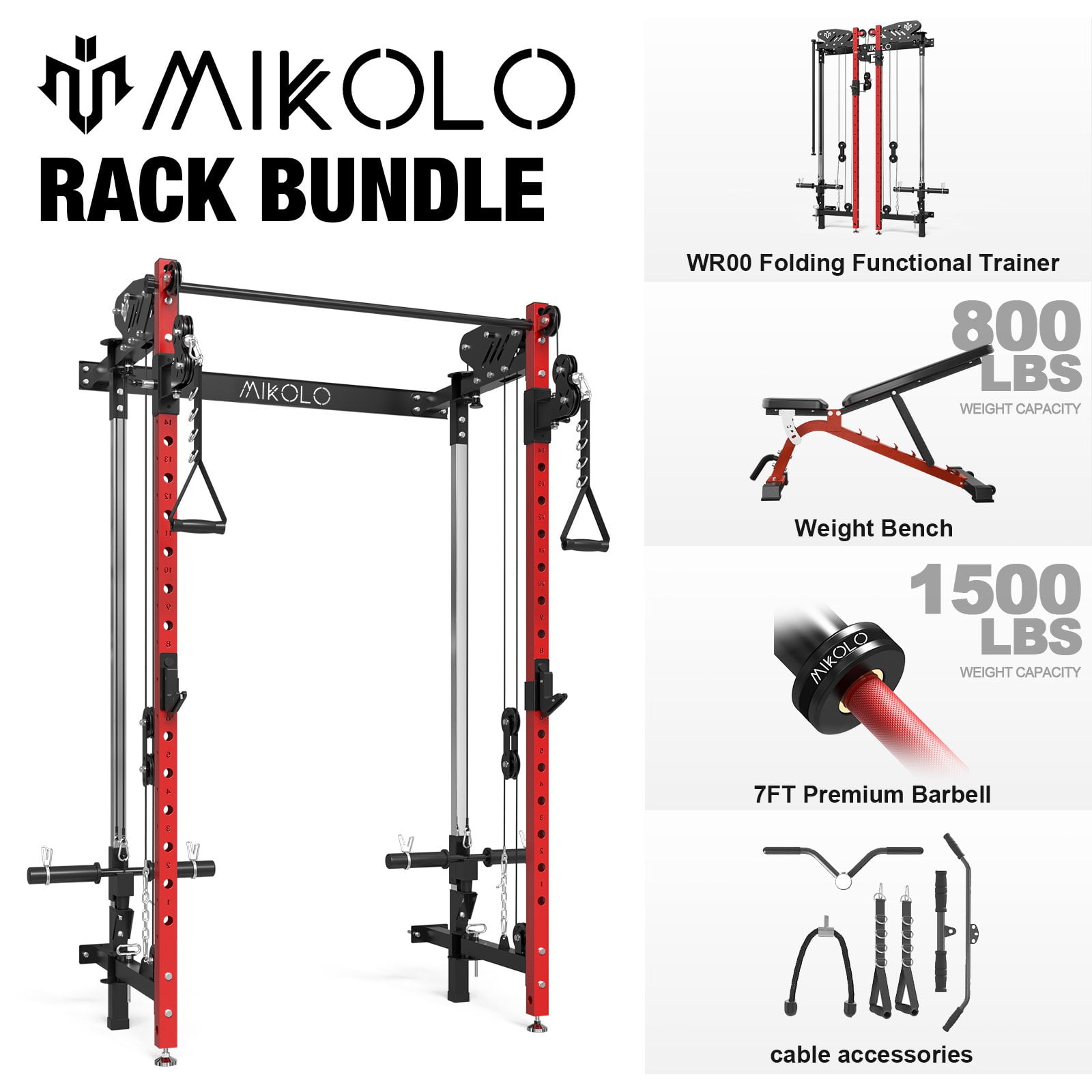 Cheetah Foldable Squat Rack Red & Weight Bench & Barbell
