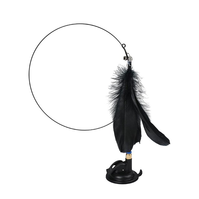 Juguetes para gatos con ventosa, rompecabezas para gatos con campana, juguete de cuerda de resorte, palo elástico para gato, juguetes con plumas para negro