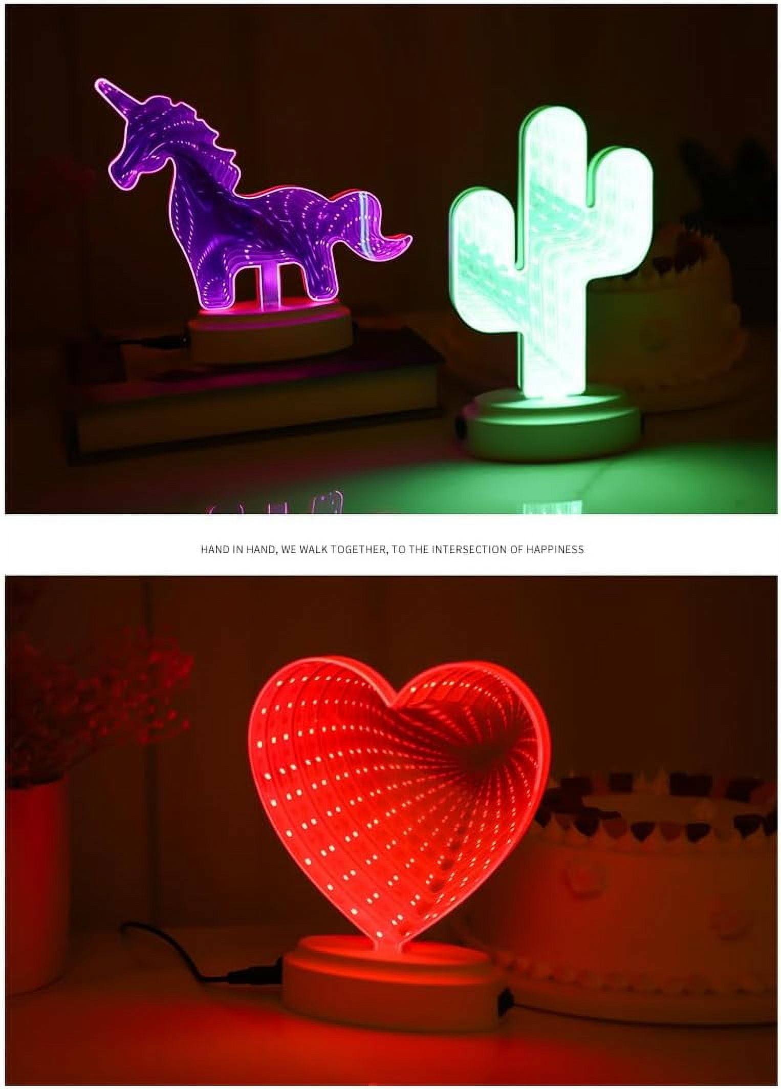 Huiyi 3D Mirror Night Light, Tunnel Light 3D Mirror Light,Infinity Mirror Tunnel Light, LED Mirror Tunnel Night Light for Bedroom/Party/Home Decor (Red Heart)