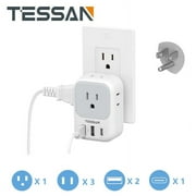 USB Wall Charger, USB Plug Adapter Outlet Extender, TESSAN 3 USB Ports(1 USB C Port), Multi Charging Station for Cruise, Bathroom, Office, Dorm Essentials