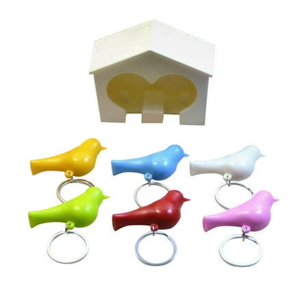 House Sparrow Nest Box Couple Pair Sparrow Bird House Nest Whistle Key Ring Keyholder Keychain Hanger Rack - White House(Bird Color Random) ()
