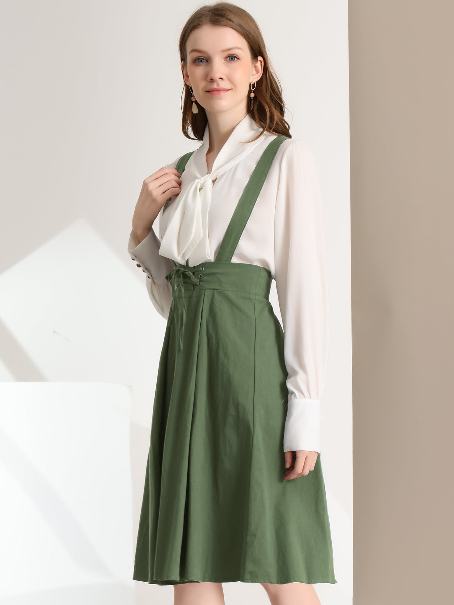 DARING DIVA Women's Cute High Waist Suspender Skirt Mini Dress XL Army Green