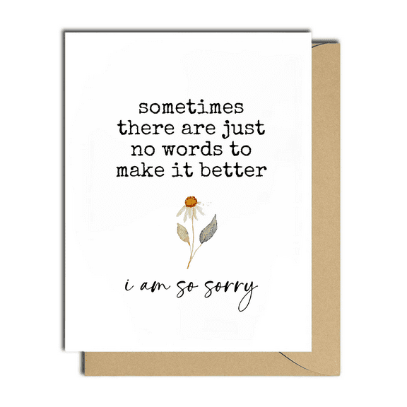 Sometimes There Are Just No Words” Sorry Card – Thoughtful Blank Card with Flower Design – Includes Envelope – Perfect for Apologies and Sympathy Messages