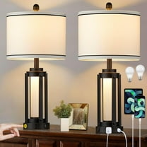 25" Modern Table Lamps Set of 2, Industrial Beside Lamps with USB A C Charging Ports & AC Outlet, Nightstand Lamp with Glass Night Light for Living Room Bedroom End Table Decor
