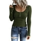 thumbnail image 1 of Prolriy Tops de verano para mujer 2024, camisetas Henley de manga larga para mujer, camisetas ajustadas con botones y cuello redondo, camisetas de punto acanalado, camisetas para mujer, verde militar, 1 of 7
