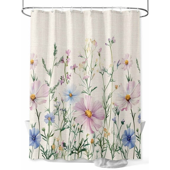 Shower Curtain Wildflowers Shower Curtains for Bathroom, Waterproof Polyester Shower Curtain Set with Hooks, Standard Size 66" x 72" Pink Blue Flower