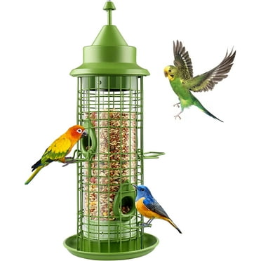 UPSKY Durable 4-Perch Multi-Bird Tube Feeder with Roof 2.2 lb Capacity, Green