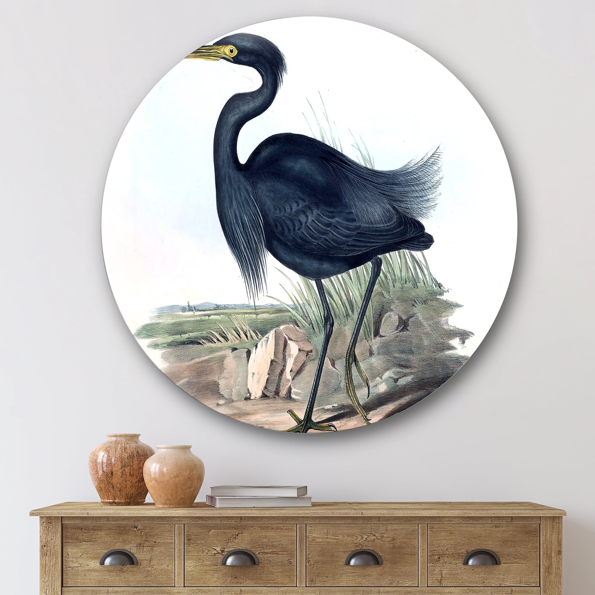Designart 'Ancient Australian Birds III' Traditional Circle Metal Wall Art 36x36 - Disc of 36