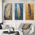 thumbnail image 1 of Designart "Exquisite Boho Glam Blue Feather Painting" Feathers Framed Wall Art Set Of 3 - Gold Modern Frame Gallery Set For Office Decor, 1 of 6