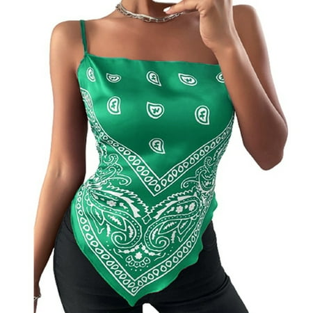 

HoWD Women Vest Paisley Print Spaghetti Straps Summer Low Cut Backless Bowknot Camisole for Night Club
