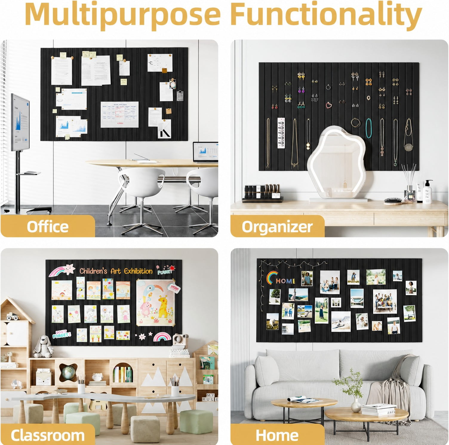 Merryhome Large Cork Boards for Walls, 48" x 36" 3D Wood-Grain Soundproof Panels, Felt Wall Tiles for Office Pin Board Tack Board Cork Boards, 12 Pack