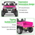 thumbnail image 3 of 24 Volt 4WD Kids Ride on Dump Truck with Remote Control, 2 Seater Electric Powered 6-Wheel UTV Toys, Ride on Tractor Car w/ Tipping Bucket Trailer, Shovel, Suspension, Bluetooth Music, Pink, 3 of 8