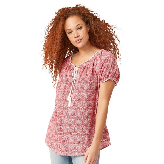 Ellos Women's Ruffle Trim Peasant Blouse Shirt