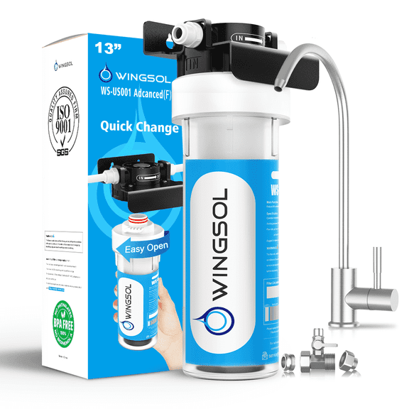 WINGSOL US-001F Under Sink Water Filter, 11K Gallons Reduce PFAS & Heavy Metals, NSF/ANSI 42 & 53 Improve Taste & Odor, with Dedicated Faucet & Mineral pH