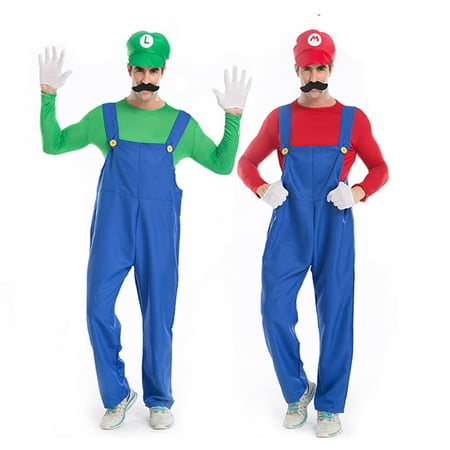 Adult Men's Super Plumber Brothers Game Costume 5 Piece Set (Green,