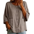 thumbnail image 4 of Turilly Women's Casual Cotton Linen 3/4 Sleeve Button Up T-Shirts Solid Color Loose Fit Open Front Top with Pockets, 4 of 6