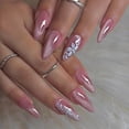 thumbnail image 5 of Pink Gradient Floral Pattern Press on Nails, Medium Almond Glossy Artificial Nails with Ombre Effect, 24 Count, 5 of 7
