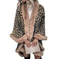 thumbnail image 5 of Faux Fur Trim Poncho Cape, Leopard Print Cardigan Open Front Shawl for Women,one size fits all,yellow, 5 of 17