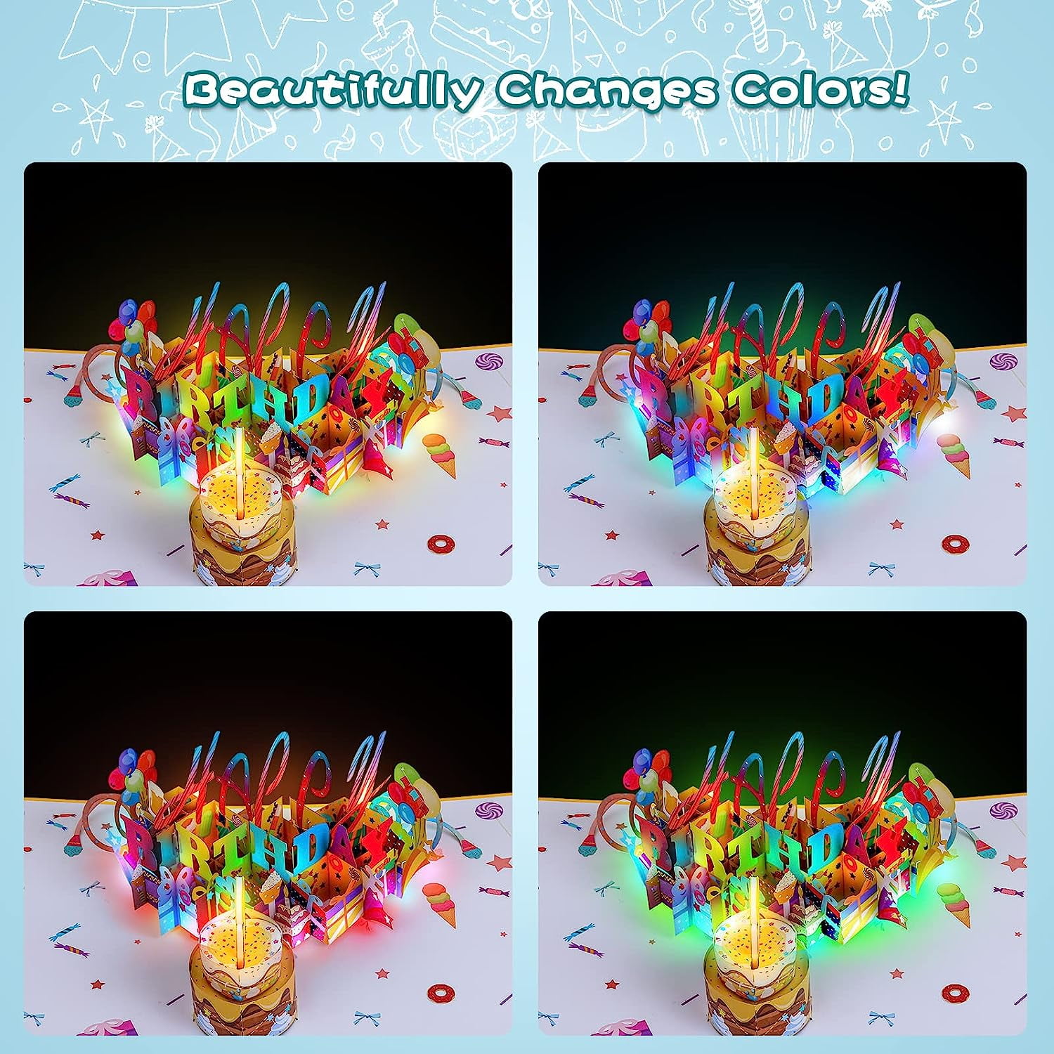 3D Musical Birthday Popup Card, Blowable/Blow Out LED Light Candle and Play Happy Music for Kids Men Women