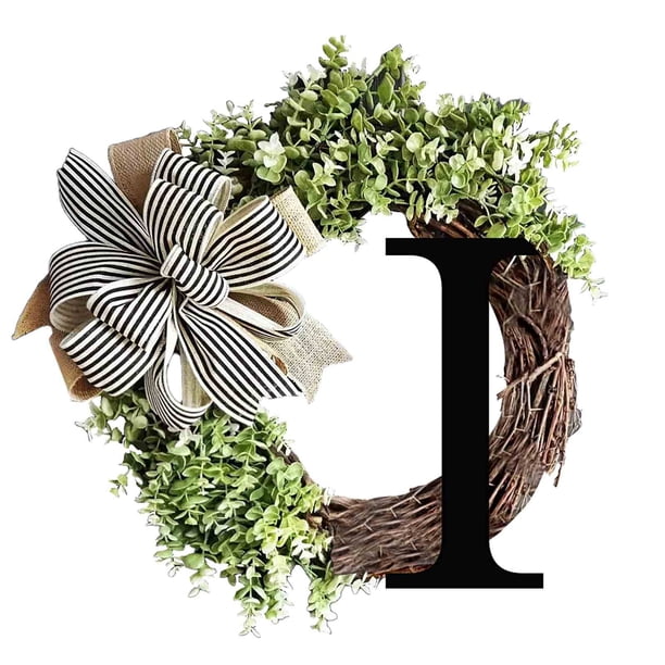 26 Letters Decorative Wreath Door Hanging Home Decor Letters With Knot Pendant Rattan Ring Wall Decoration Window Decoration Pendant
