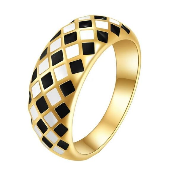 HIJONES Rhombic Racing Flags Ring for Men Women Checkerboard Stainless Steel Punk Gothic Ring Personalized Hip Hop Ring Band Jewelry Size 8